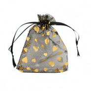 Organza Jewellery Bag 7x9cm heart - Black-gold